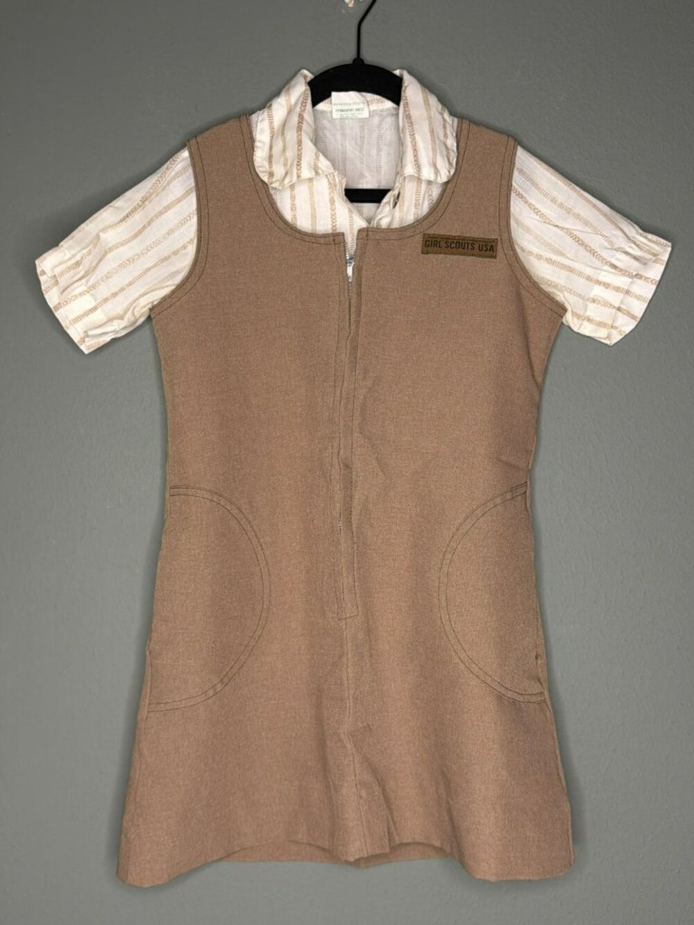 VTG Girl Scouts USA Official Dress Uniform Brown Brownies Button Up
